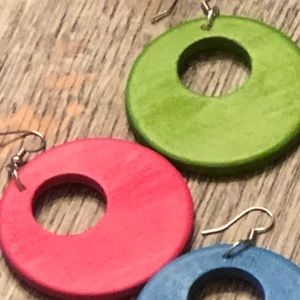TWO PAIR DEAL!!///Pink & Green Wooden Earrings